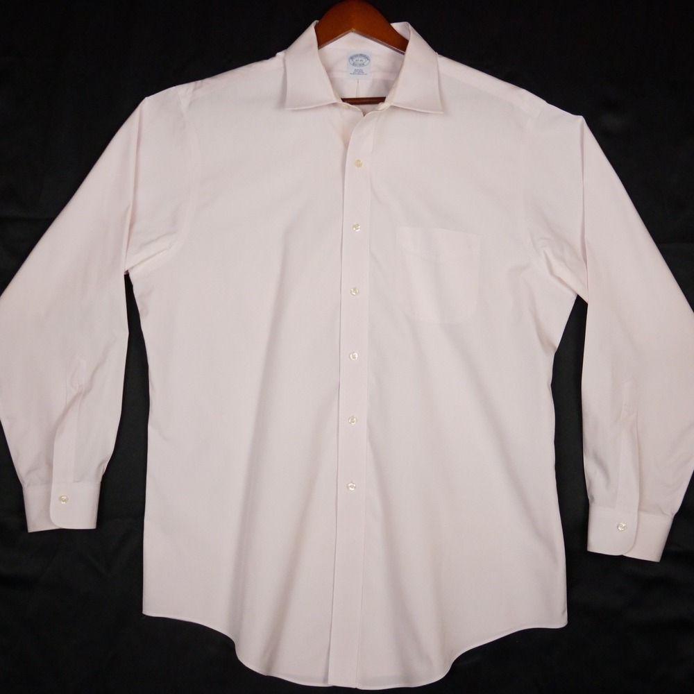 Brooks Brothers Dress Shirt Mens 17-35 Pink Slim Fit Non-Iron Supima